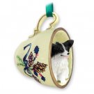 GTCD47B Papillon, Black & White Green Holiday Tea Cup Ornament