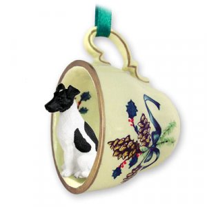 GTCD50B Fox Terrier, Black & White Green Holiday Tea Cup Ornament