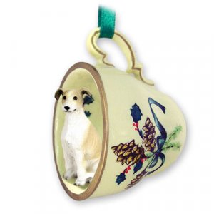 GTCD54D Greyhound, Tan & White Green Holiday Tea Cup Ornament