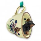 GTCD60B Dachshund, Longhaired, Black Green Holiday Tea Cup Ornament