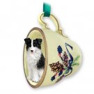 GTCD62 Border Collie Green Holiday Tea Cup Ornament