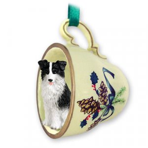 GTCD62 Border Collie Green Holiday Tea Cup Ornament