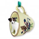 GTCD63A Jack Russell Terrier, Brown & White, Rough Coat Green Holiday Tea Cup Ornament