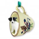 GTCD63B Jack Russell Terrier, Black & White, Rough Coat Green Holiday Tea Cup Ornament