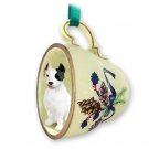 GTCD65A Pit Bull Terrier, White Green Holiday Tea Cup Ornament