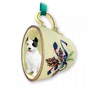 GTCD65A Pit Bull Terrier, White Green Holiday Tea Cup Ornament