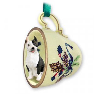 GTCD65B Pit Bull Terrier, Brindle Green Holiday Tea Cup Ornament