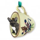 GTCD73 French Bulldog Green Holiday Tea Cup Ornament