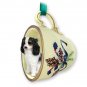 GTCD80B Cavalier King Charles, Black & White Green Holiday Tea Cup Ornament