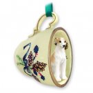 GTCD92D Whippet, Tan & White  Green Holiday Tea Cup Ornament