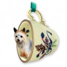 GTCD93 Silky Terrier  Green Holiday Tea Cup Ornament