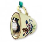 GTCD99E Australian Shepherd Tricolor Green Holiday Tea Cup Ornament