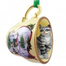 HTCC01 Shorthair Silver Tabby Snowman Holiday Tea Cup Ornament