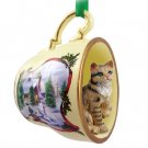 HTCC03 Shorthair Brown Tabby Snowman Holiday Tea Cup Ornament