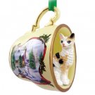 HTCC06 Cornish Rex Tortoise & White Snowman Holiday Tea Cup Ornament