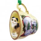 HTCC21 Scottish Fold Tortoise & White Snowman Holiday Tea Cup Ornament