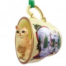 HTCC23 Manx Red Tabby Snowman Holiday Tea Cup Ornament