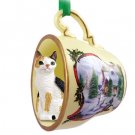 HTCC24 Japanese Bobtail Tortoise & White Snowman Holiday Tea Cup Ornament