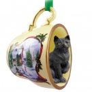 HTCC49 Shorthair Black Tabby Snowman Holiday Tea Cup Ornament
