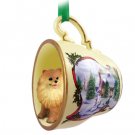 HTCD03A Pomeranian, Red Snowman Holiday Tea Cup Ornament