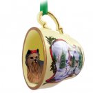 HTCD04 Yorkshire Terrier Snowman Holiday Tea Cup Ornament
