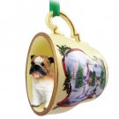 HTCD05A Bulldog Snowman Holiday Tea Cup Ornament
