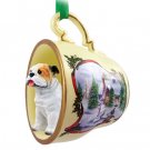 HTCD05C Bulldog, White Snowman Holiday Tea Cup Ornament