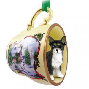 HTCD06A Chihuahua, Black & White Snowman Holiday Tea Cup Ornament
