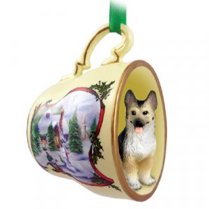 HTCD08A German Shepherd, Tan & Black Snowman Holiday Tea Cup Ornament