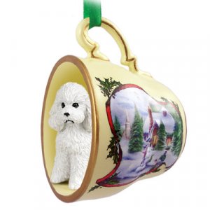 HTCD104A Poodle, White, Sport cut Snowman Holiday Tea Cup Ornament