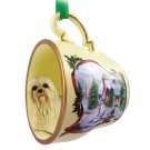 HTCD10C Lhasa Apso, Blonde Snowman Holiday Tea Cup Ornament