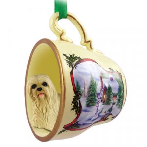 HTCD10C Lhasa Apso, Blonde Snowman Holiday Tea Cup Ornament