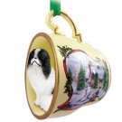 HTCD110A Japanese Chin, Black & White Snowman Holiday Tea Cup Ornament