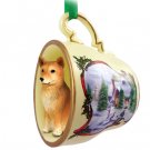 HTCD117 Finnish Spitz Snowman Holiday Tea Cup Ornament