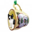 HTCD12 Boston Terrier Snowman Holiday Tea Cup Ornament