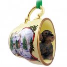 HTCD124 Wire Haired Dachshund Snowman Holiday Tea Cup Ornament