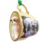 HTCD128B Shih Tzu, Tan, Sport cut Snowman Holiday Tea Cup Ornament