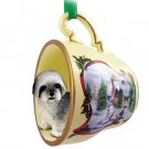 HTCD129A Lhasa Apso, Gray, Sport cut Snowman Holiday Tea Cup Ornament
