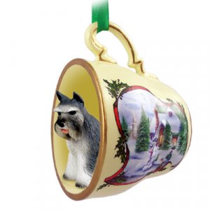HTCD13B Schnauzer, Gray Snowman Holiday Tea Cup Ornament