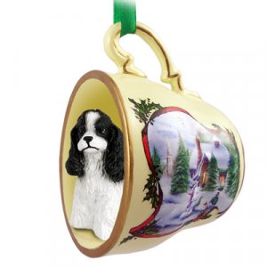 HTCD15E Cocker Spaniel, Black & White Snowman Holiday Tea Cup Ornament