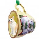 HTCD17C Husky, Red & White, Blue Eyes Snowman Holiday Tea Cup Ornament