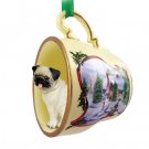 HTCD18A Pug, Fawn Snowman Holiday Tea Cup Ornament