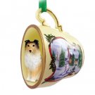 HTCD20A Sheltie, Sable Snowman Holiday Tea Cup Ornament