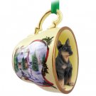 HTCD25A Doberman, Black Snowman Holiday Tea Cup Ornament