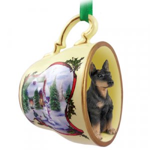 HTCD25A Doberman, Black Snowman Holiday Tea Cup Ornament