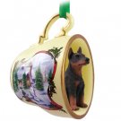 HTCD25B Doberman, Red Snowman Holiday Tea Cup Ornament