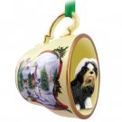 HTCD26D Shih Tzu, Black & White Snowman Holiday Tea Cup Ornament