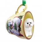 HTCD29 Bichon Frise Snowman Holiday Tea Cup Ornament