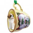 HTCD31 Saint Bernard, Rough Coat Snowman Holiday Tea Cup Ornament