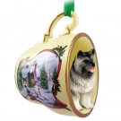HTCD32 Keeshond Snowman Holiday Tea Cup Ornament